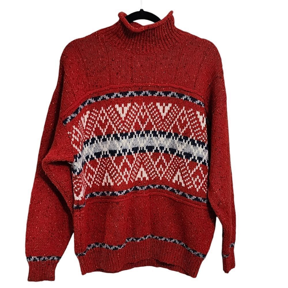 Vintage Lizwear sweater L red wool blend ski chunky 90's  Grandpa